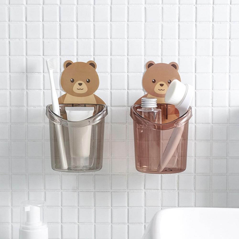 Bathroom Cute Bear Shaped Storage Box Cup Organizer Razor Stand Toothbrush Holder Toothpaste Rack