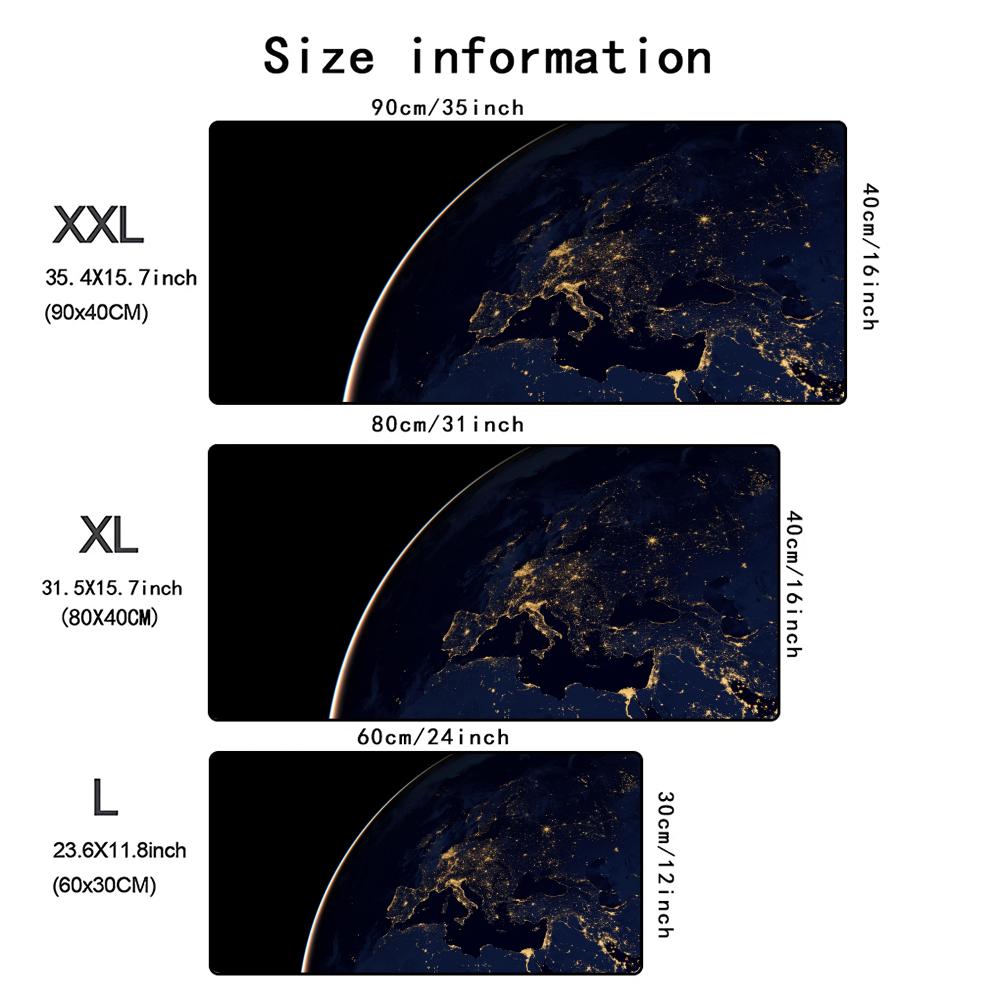 Earth Night View Mouse Pad Computer Accessories Office Game Table Mats XXL Rubber Antislip Gaming Keyboard Mousepads Desk Pads