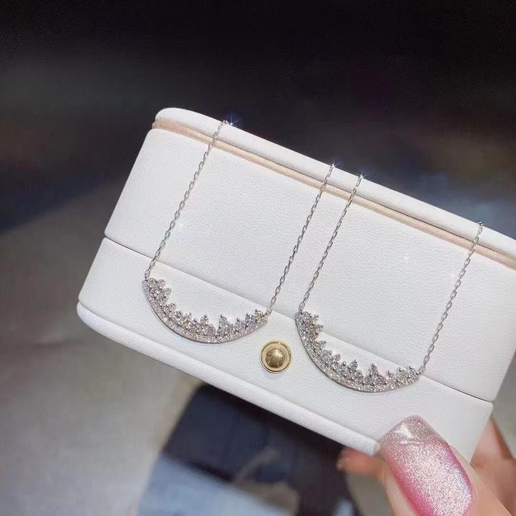 Small V Toothed Edge Diamond Necklace for Women Simple and Light Luxury Ins Trendy Silver White Necklace Design and Adjustable Women