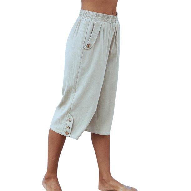 New Sexy Solid Color Sports Casual Cropped Pants for Summer Cotton and Linen Loose Women's Pants