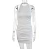 Women Halter Neck Backless Dress Sleeveless Bodycon Ruched Mini Dress Casual Summer Party Clubwear