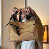 [High Version] Luojia Autumn and Winter New Medieval Geometric Bag Cow Velvet Splicing Pillow Bag Boston Bag