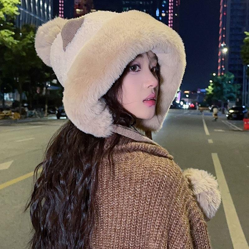 Berretto invernale da donna in pelliccia spessa e calda, alla moda coreana, con orecchie d'orso, antivento, alla moda, da donna, bomber, regalo