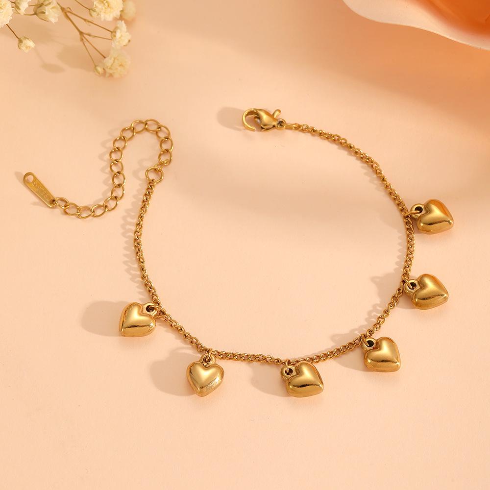 18K Gold Titanium Steel Peach Heart Bracelet - Durable, Colorfast, and Smooth Design