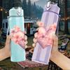 1PC Soft Pink Floral Heart 750ml Color Plastic Sports Water Bottle Leakproof Flip Straw Lid Suitable for Sports Office Home Use