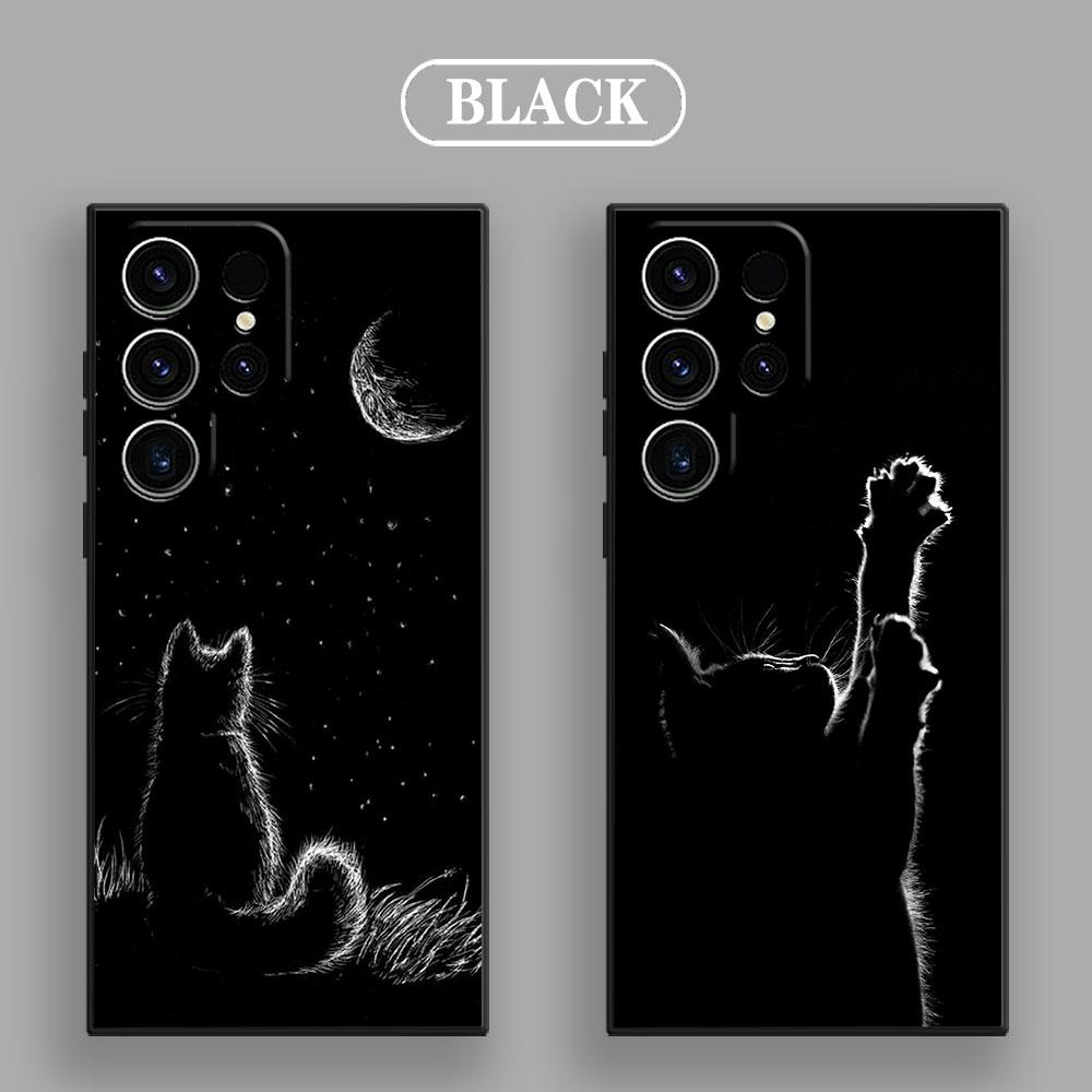 Cute Cat Phone Case For Samsung Galaxy S24 Ultra Cases S23 S21 S20 FE S22 9 S24 Plus Note 20 Ultra 10 Silicone Cover Black Cats