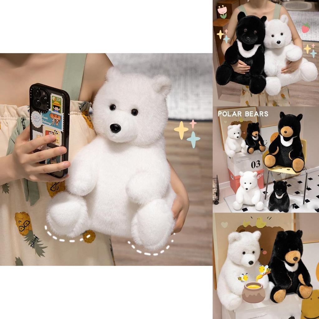 Adorable Plush Bear Doll Perfect For Kids Festival Gifts In Soft White Black And Brown Colors