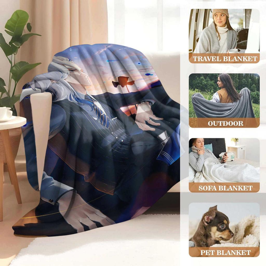 Game Genshin Impact Neuvillette Nap Blanket Warmth Soft Air Conditioning Otaku Flannel Blanket Multifunctional Decor Blankets