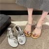 Wedge Heel Set Toe Rhinestone One-word Drag Girl 2025 Summer New Wear Korean Fairy Style Gentle Temperament Cool Slippers