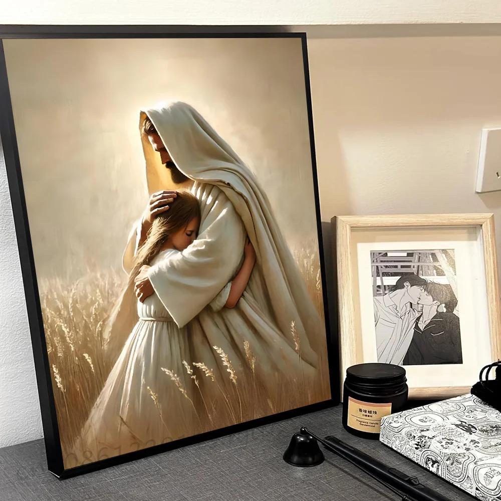 Jezus God Lam Engel Jongen Meisjes Bidden Bijbel Minimalistische Esthetiek Print Canvas Schilderij voor Woonkamer Moderne Woondecoratie