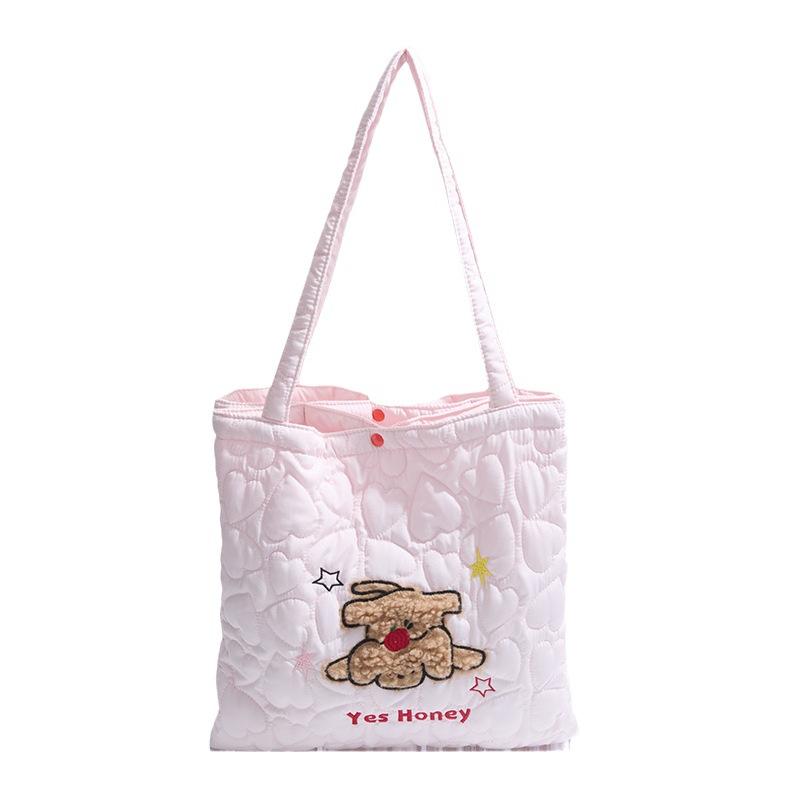 Cute apple puppy cotton bag large capacity double shoulder bag autumn and winter new quilting cotton love tote bag