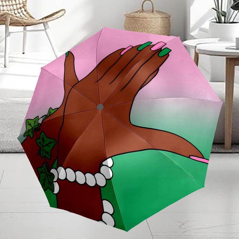 AKA Theme Automatic Umbrella, Lightweight & Portable, 8 Rib, Perfect for Outdoor Travel, Birthdays, Christmas, Gifts.