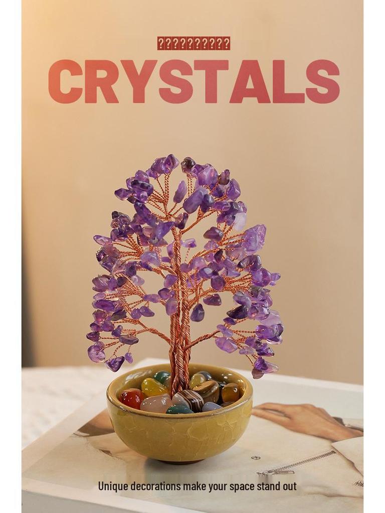 Natural Crystal Money Tree of Life Home Office Decoration Ornament