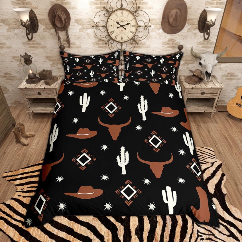 

Homewish Western Cowboy Cowgirl Duvet Cover Set, Rustci Farmhouse Bedding Set, Vintage Boots Hats Comforter Cover Set DE XS 100x135cm 2pcs&set