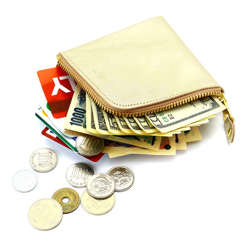 AGILITY affa "Square Wallet" Half Wallet with Coin Case, Card Case, and Bill Compartment in Leather, Gold and Silver