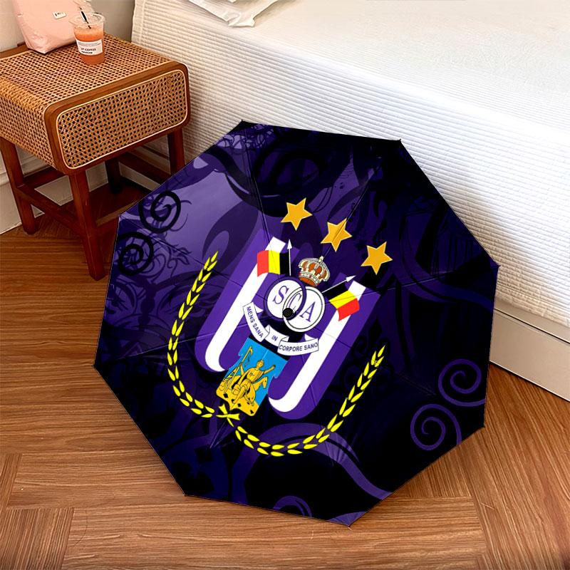 1 PC Automatic Folding Umbrella - Royal Sporting Club Anderlecht Pattern, Portable & Foldable Design with 8 Ribs, Christmas Birthday Gifts