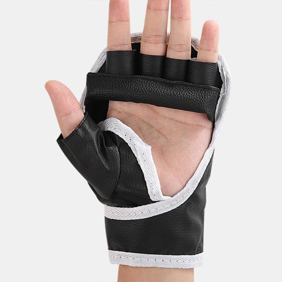 1 Pair Half-Finger Boxing Gloves Breathable Adjustable Fighting Punching Shock Absorbing Hand Wrist Protection Faux Leather Sparring Kickboxing Gloves
