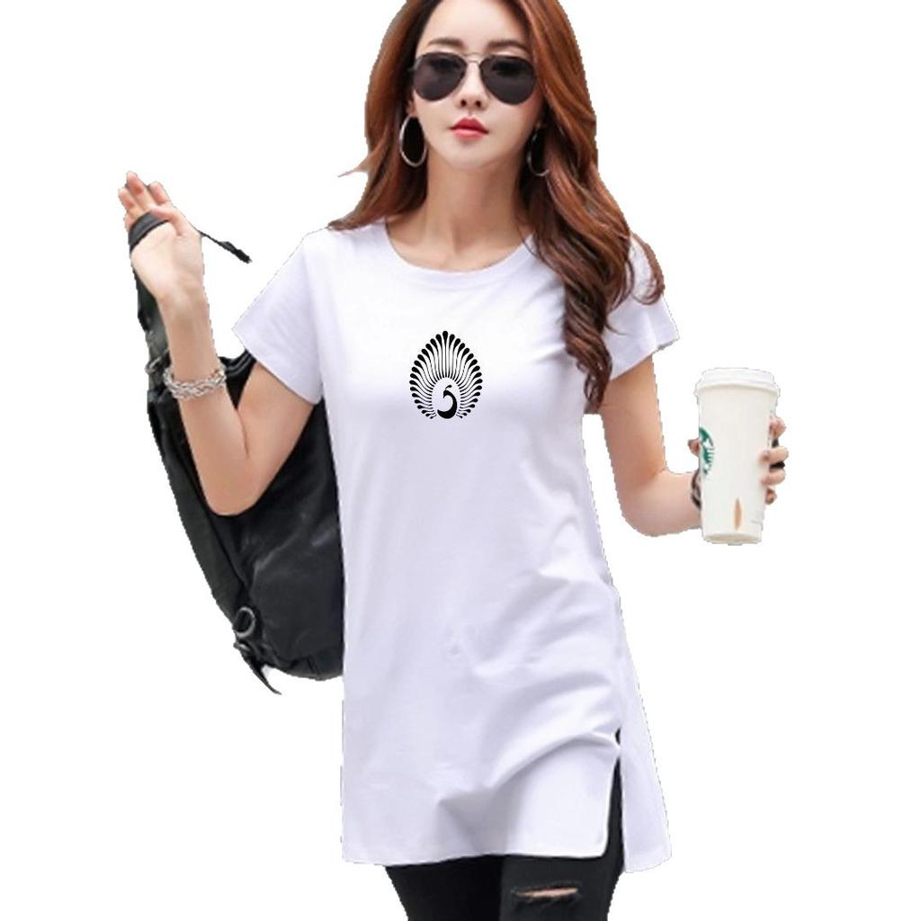The New Pure Cotton Short-sleeved Mid-length Printed White Summer T-shirt Is Slimming and Flattering