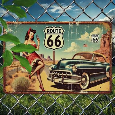 Letrero Decorativo de Metal Vintage Ruta 66 Retro Personalizado para Bar Cafetería Hogar