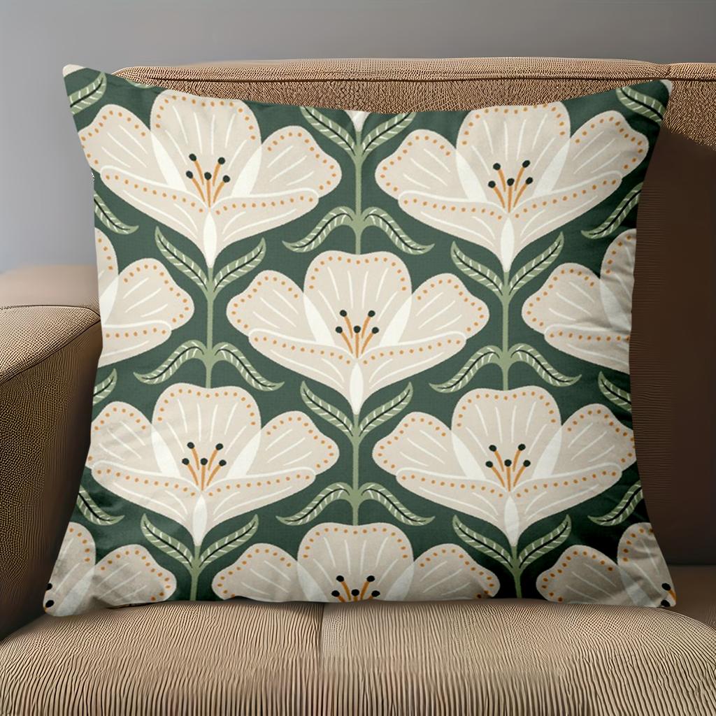 1 Pieces Floral Pattern Green Back Cushion Pillow Set Polyester Pillowcase, Sofa Decorative Cushion Cov Headboard Pillow
