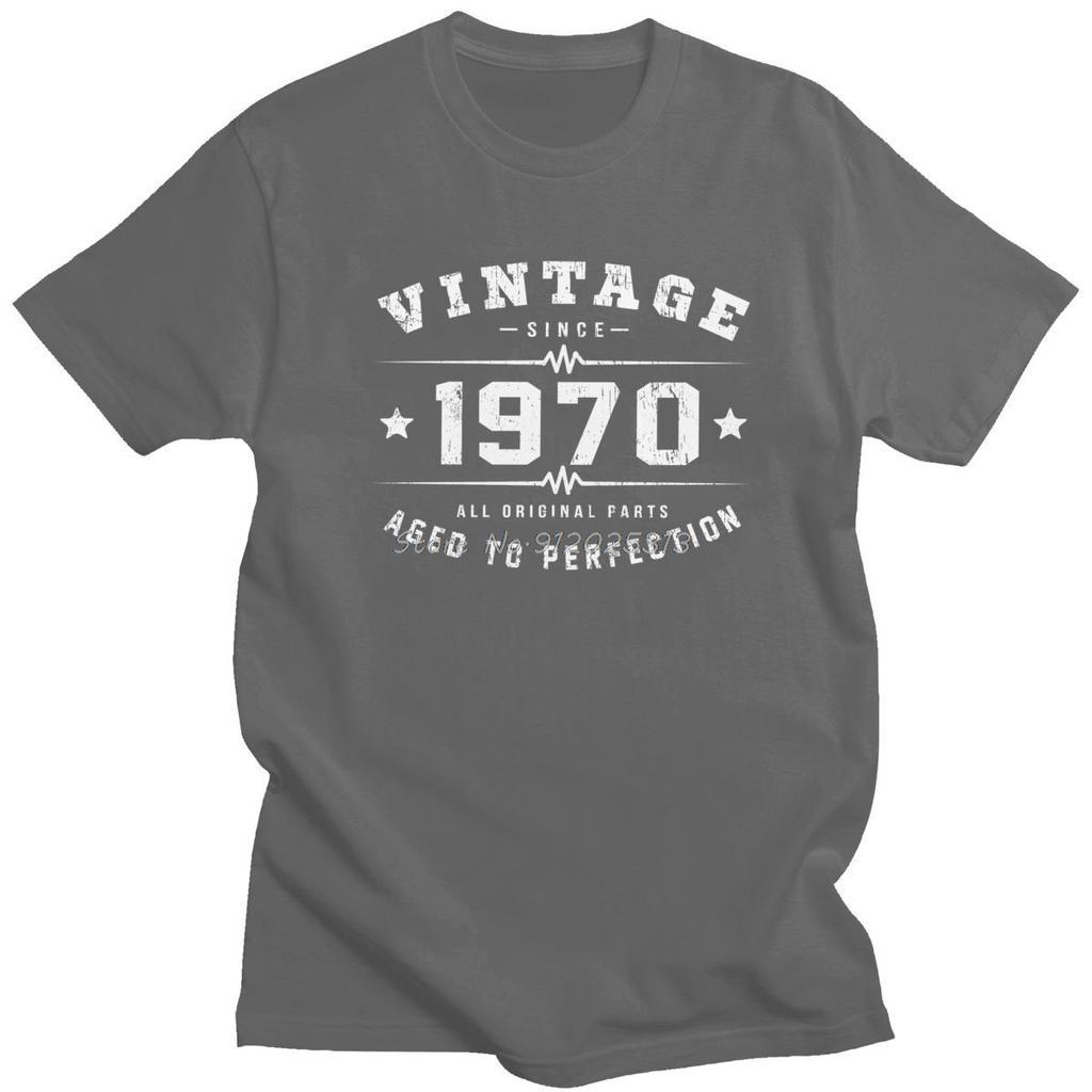 Koszulka męska vintage 1970 Aged To Perfection, T-shirt z czystej bawełny z okrągłym dekoltem i krótkim rękawem, prezent na 50. urodziny, koszulka 50 lat, odzież