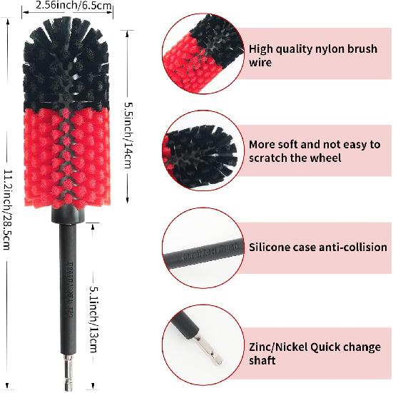 Wheel Brush, Soft Drill Wheel Cleaner Brush, Drill Brush For Car Wheel, No Scratches Highly Dense And Durable Car Wheel Brush Rim Tire Car Cleaning