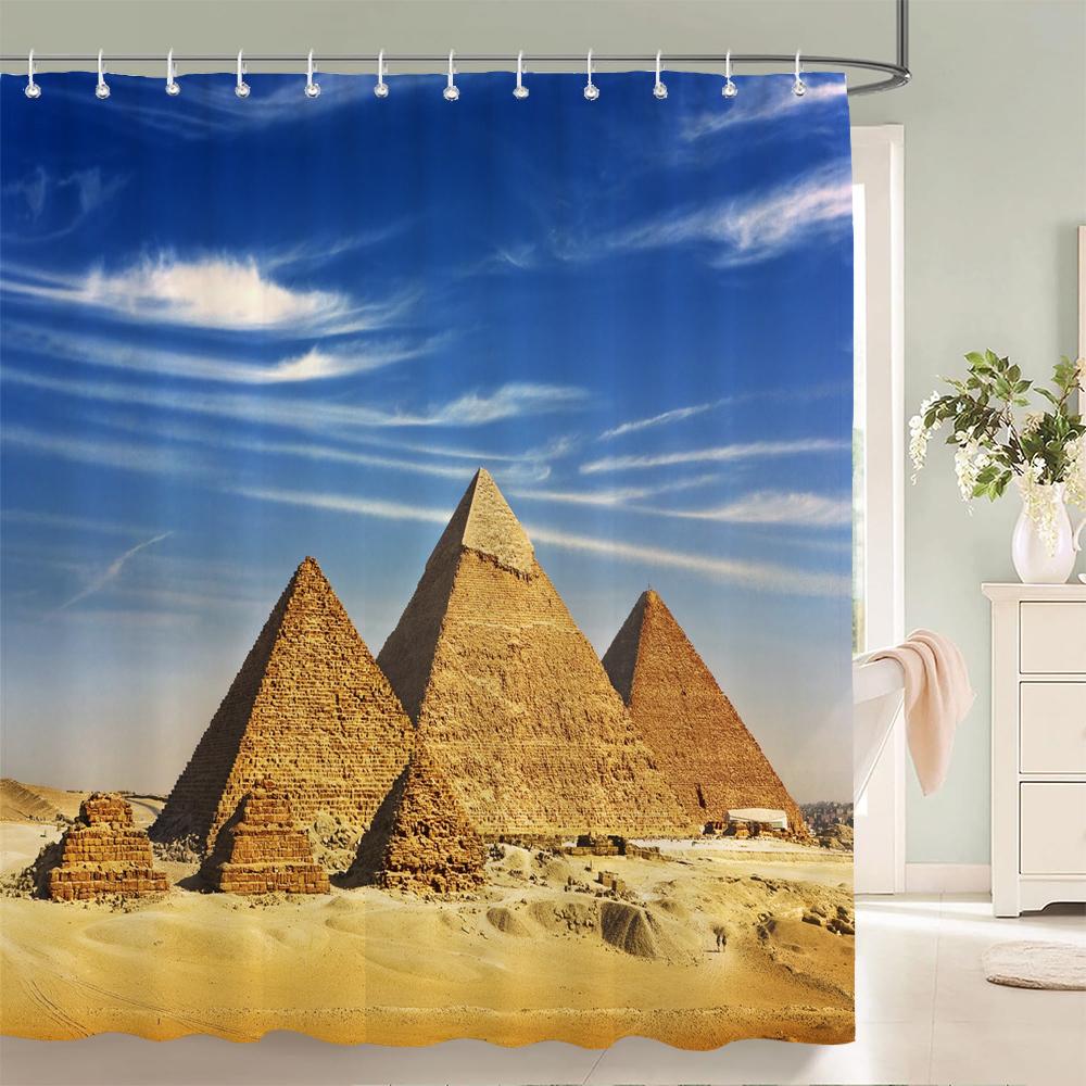 Ancient Egypt Pyramid Scenery Printed Shower Curtain With Hooks Decor Polyester Waterproof Bathroom Curtain 3D Shower Curtains