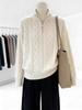 Women's 100% Wool Zipper High Neck Cable Knit Cardigan Sweater