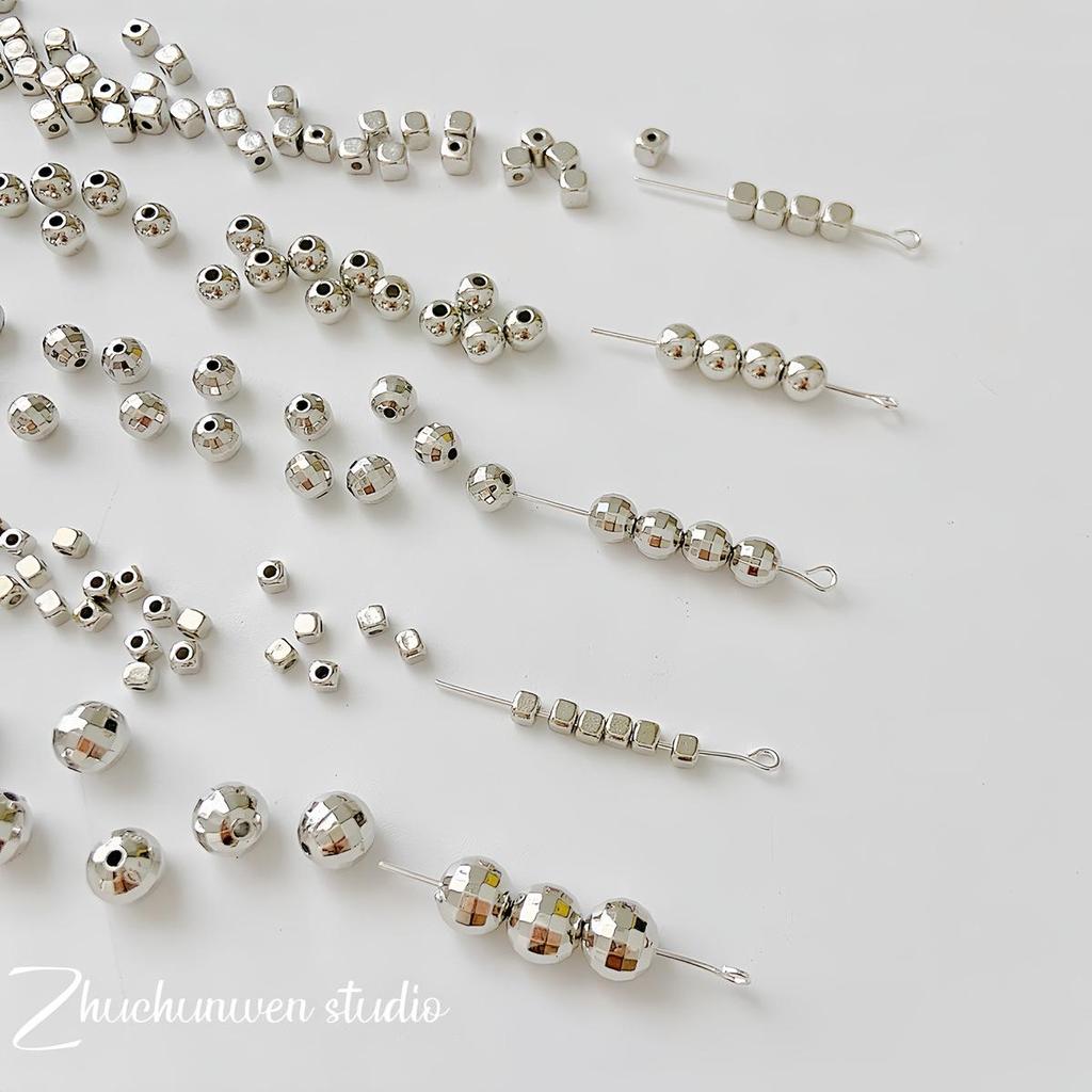 20 Acrylic Silver Square-Round Spacer Beads for DIY Beading and Accessories
