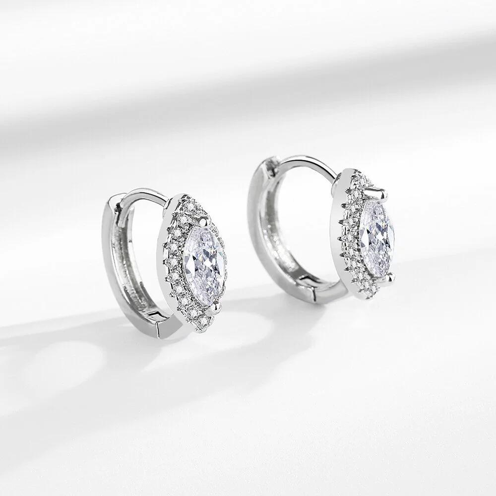 Süße Weibliche Weiße Zirkonstein Creolen Vintage Mode Silberfarbe Hochzeit Für Frauen