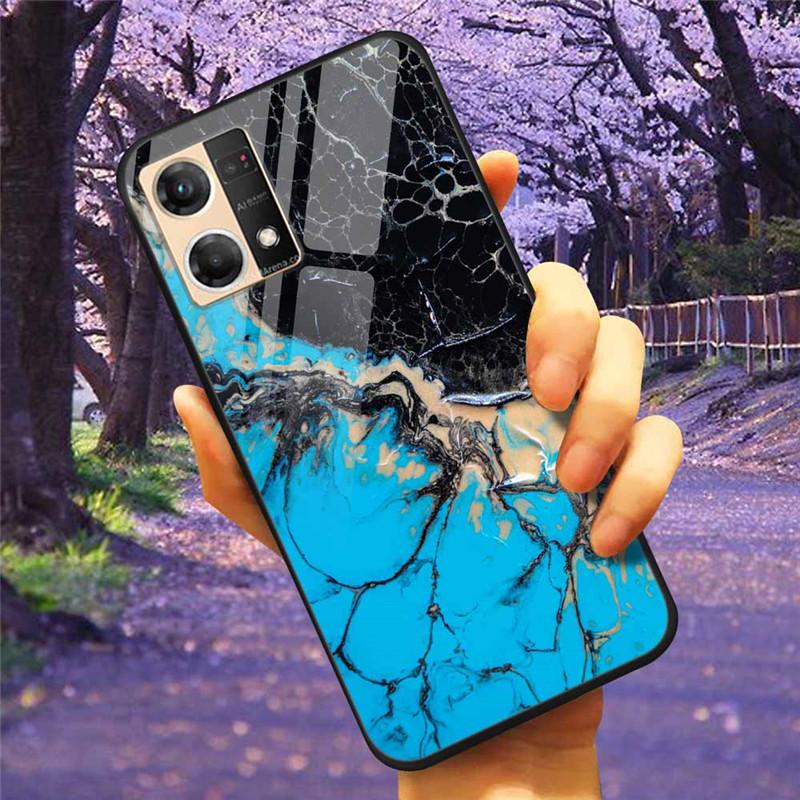 For Oppo Reno7 4G Case Fashion Tempered Glass Moon Star Bumper Cases for Oppo Reno 7 4G Phone Cases CPH2363 Luxury Funda Capa