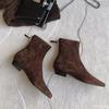 Fashion New autumn winter retro brown suede ankle boots with zipper square toe thick heel simple comfortable short boots