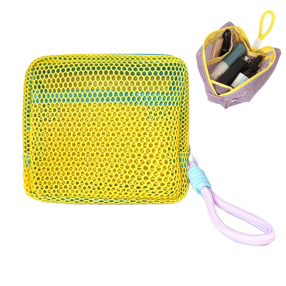 

Mesh Storage Bag Casual Travel Portable Mesh Cosmetic Bag Grid Storage Pouch With Zipper Coin Purse Zip Small Makeup Bag жовтий