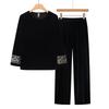 2pcs Pants Suits Plus-size Pants Suits Women's Round-neck Velvet Blouse Elastic Waist Velvet Pants Two-piece Set