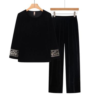 2pcs Pants Suits Plus-size Pants Suits Women's Round-neck Velvet Blouse Elastic Waist Velvet Pants Two-piece Set