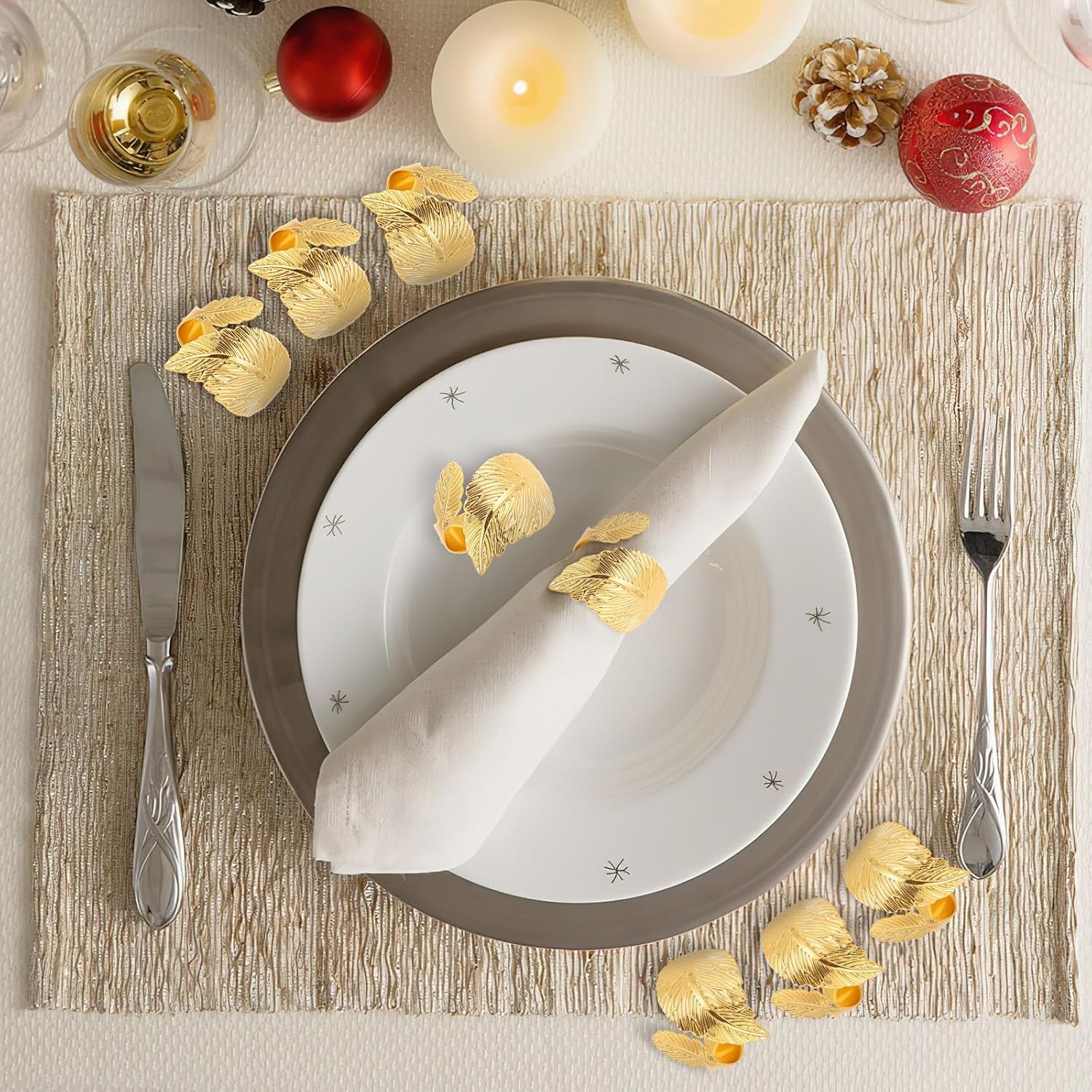 

Золотые кольца для салфеток, набор из 8 штук, металлические кольца для салфеток в виде листьев, держатели для тканевых салфеток, украшения для обеденного стола на Пасху, свадьбу, День святого Валентина, Рождество