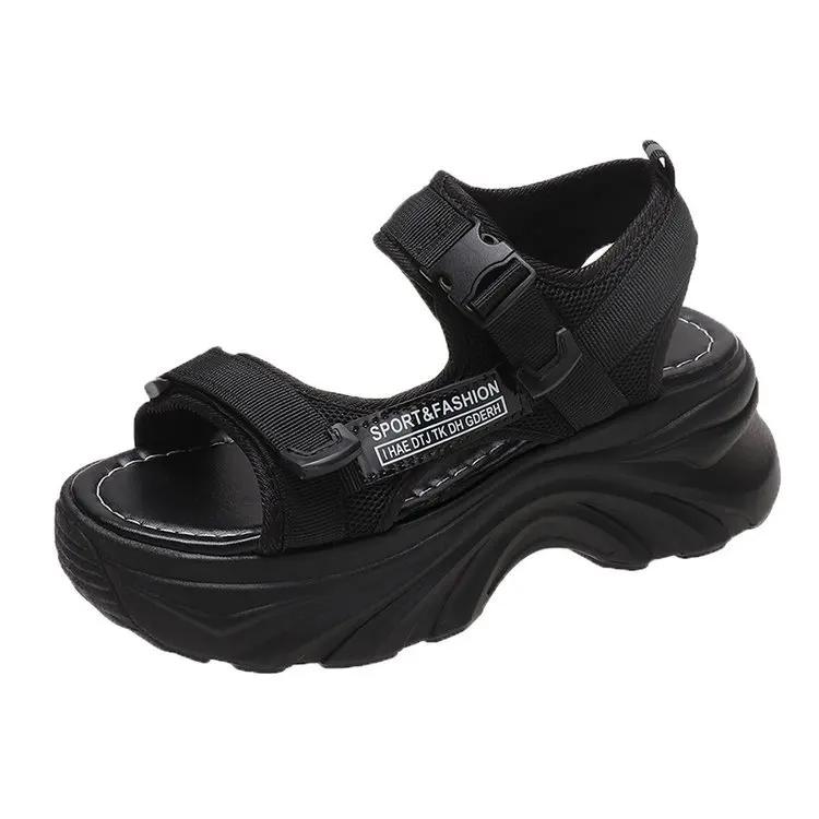 

Fashion Thick-soled Women Shoes Elevated Beach Casual Women s Sneakers Breathable and Comfortable Sandals Women s Sandals 40 чёрный
