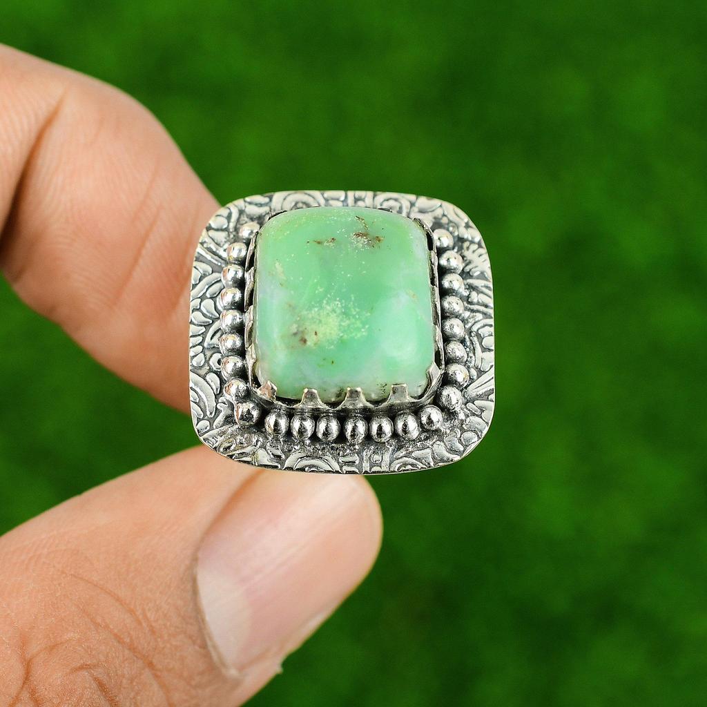 Chrysoprase Stone 925 Sterling Silver Stackable Anniversary Ring Jewelry US 7