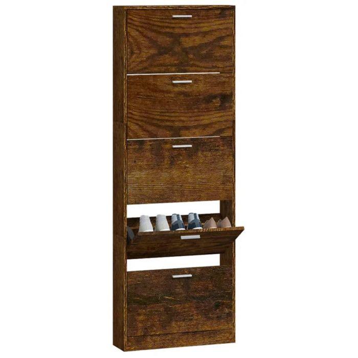342515 vidaXL Armoire à chaussures Chêne fumé 59x17x169 cm Bois d'ingénierie