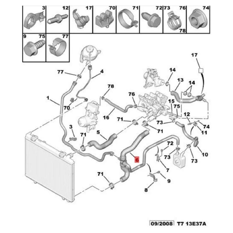 Heavy Duty Engine Radiator Hose Lower Water Pipe Hose Compatible for 307 308 408 2.0L C4 Coupe C4 1351KR Car Accessories