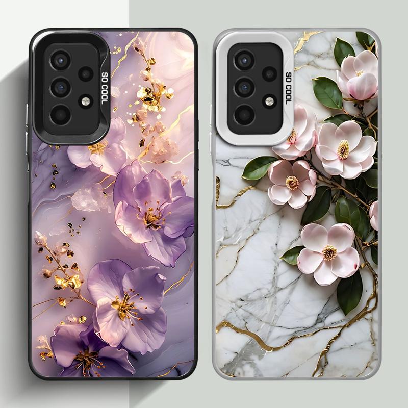 Phone Case for Samsung Galaxy A35 A34 A33 A32 A24 A23 A22 A14 A13 A12 5G Silicone Soft Shell Flower Marble Cover