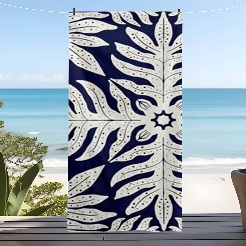 Teal Geometric Flowers Beach Towel Boho Ethnic Print Quick Dry Sandproof Absorbent Towel for Summer Beach Travel Vacation