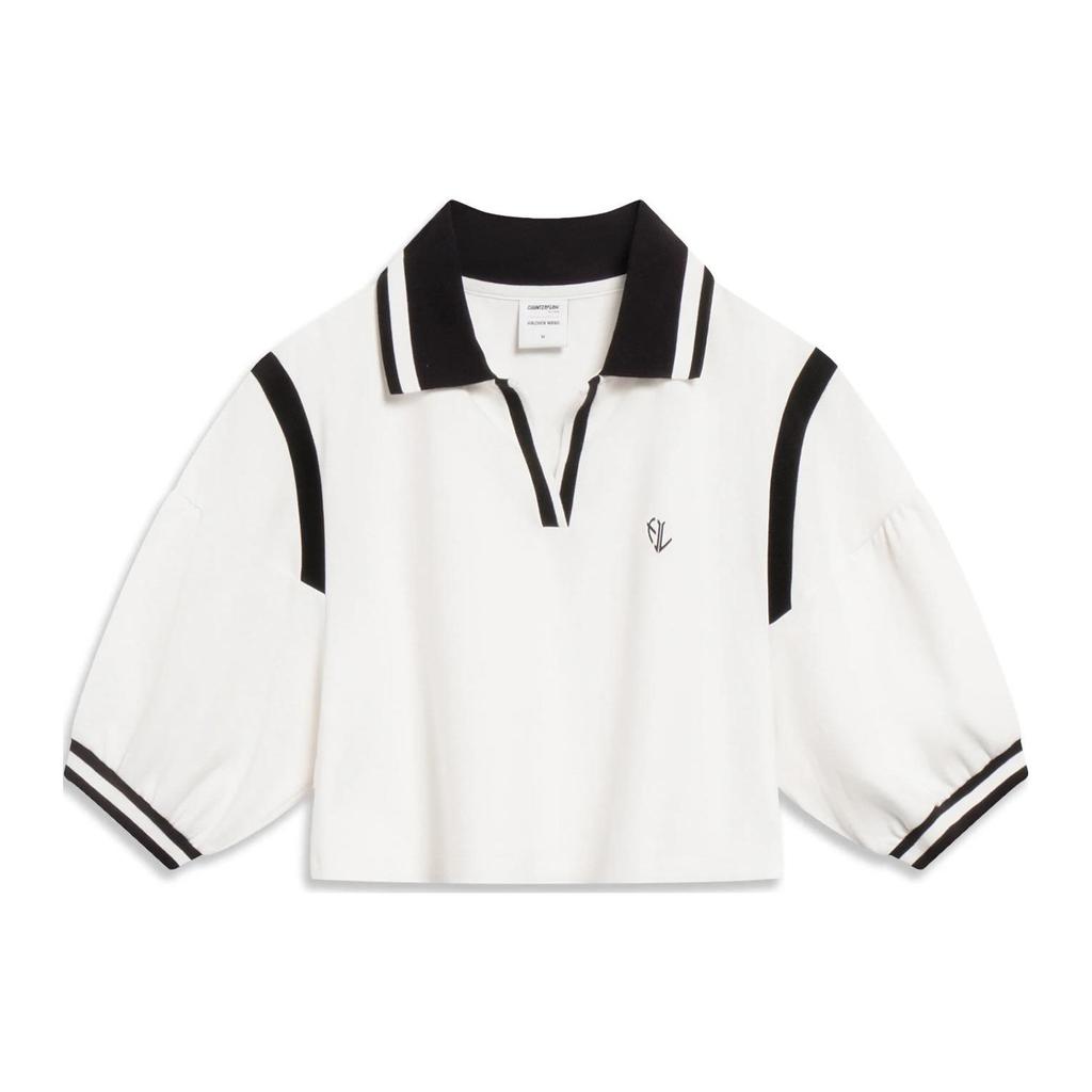 Li Ning X HZW Collaboration CF Su Series Color Block Striped Pullover Polo Shirt Women Tops Off-White APLT212-2