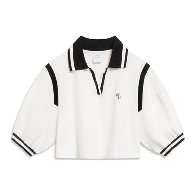 Li Ning X HZW Colaboração CF Série Su Blusa Polo Listrada Color Block Feminina tops Off-White APLT212-2