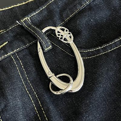 Llavero mosquetón ovalado de metal estrella punk Y2K para montañismo, llavero para llaves de coche, decoración gótica colgante para mochila o cintura