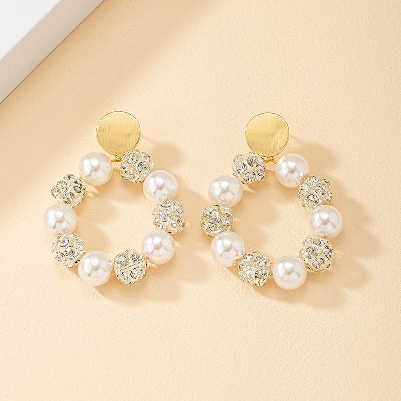 

French Retro Pearl Earrings: Women s Court-Style Studs with Diamonds