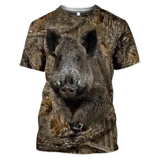 Wild Boar 3D Printed T-shirt Men's Short Sleeve O Collar Outdoor Hunter Animal Loose Dry Breathable Personality Clothing