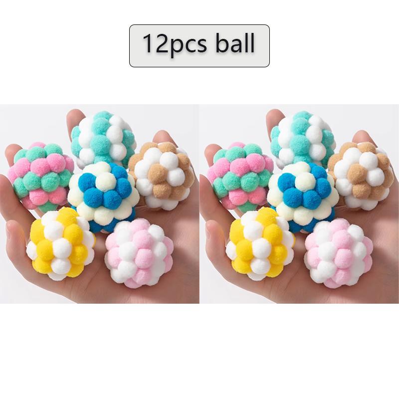6pcs/set Cat Toys Cat Plush Ball Toy Pet Elastic Bell Ball Self Hi Ball Playing Cat Colorful Woolen Ball