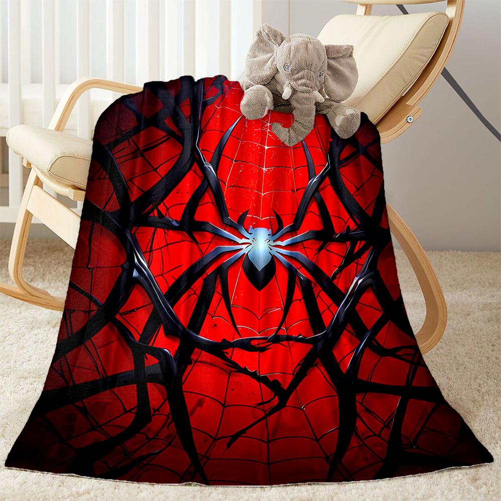 Black Spider On Red Background Flannel Blanket-Soft and Suitable for Sofas,Beds,Offices,Travel,All Seasons,Great Gift for Holidays and Birthdays.