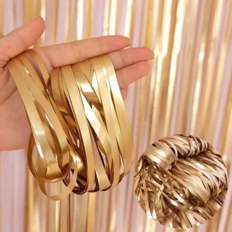 Matte Gold Sliver Metallic Foil Fringe Shiny Rain Curtain Decor Wedding Decor Photography Background Party Supplies 1x2m